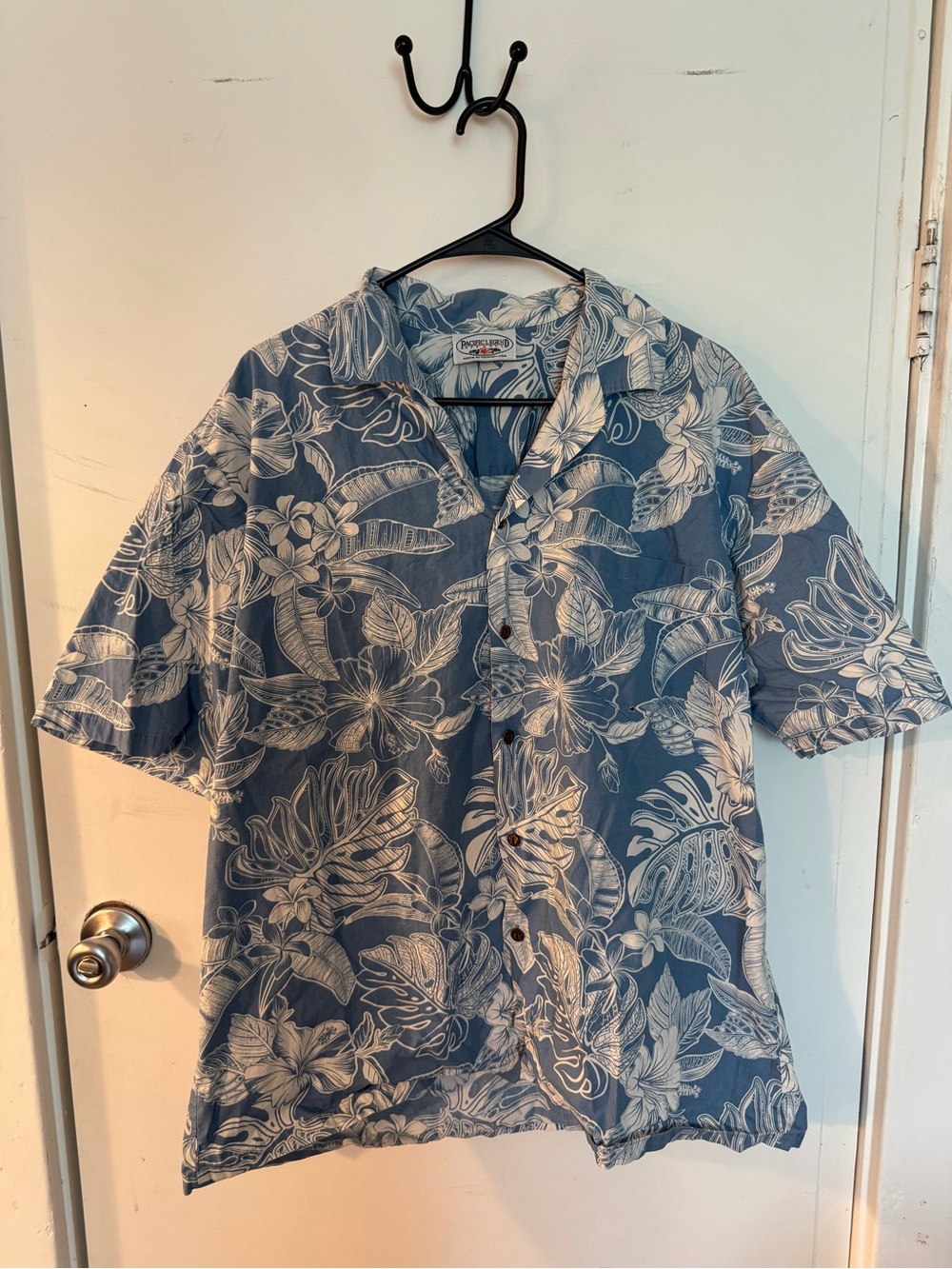 Tropical Floral Blue Button-Down Shirt by Island Republic Hawaiian XL